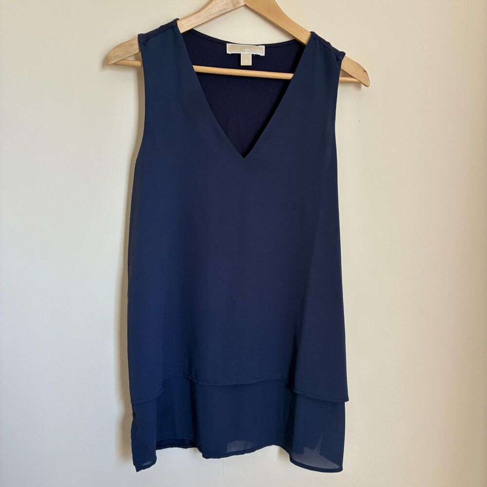 Michael Kors V-Neck Sleeveless Tiered Tank Top Blouse Blue L